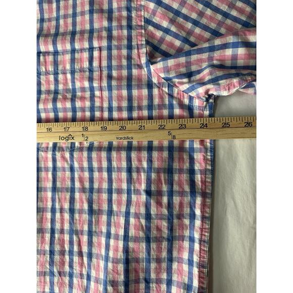 IZOD Mens Sz L Short Sleeve Button Down Shirt Blue Pink White Plaid 100% Cotton - Picture 11 of 11